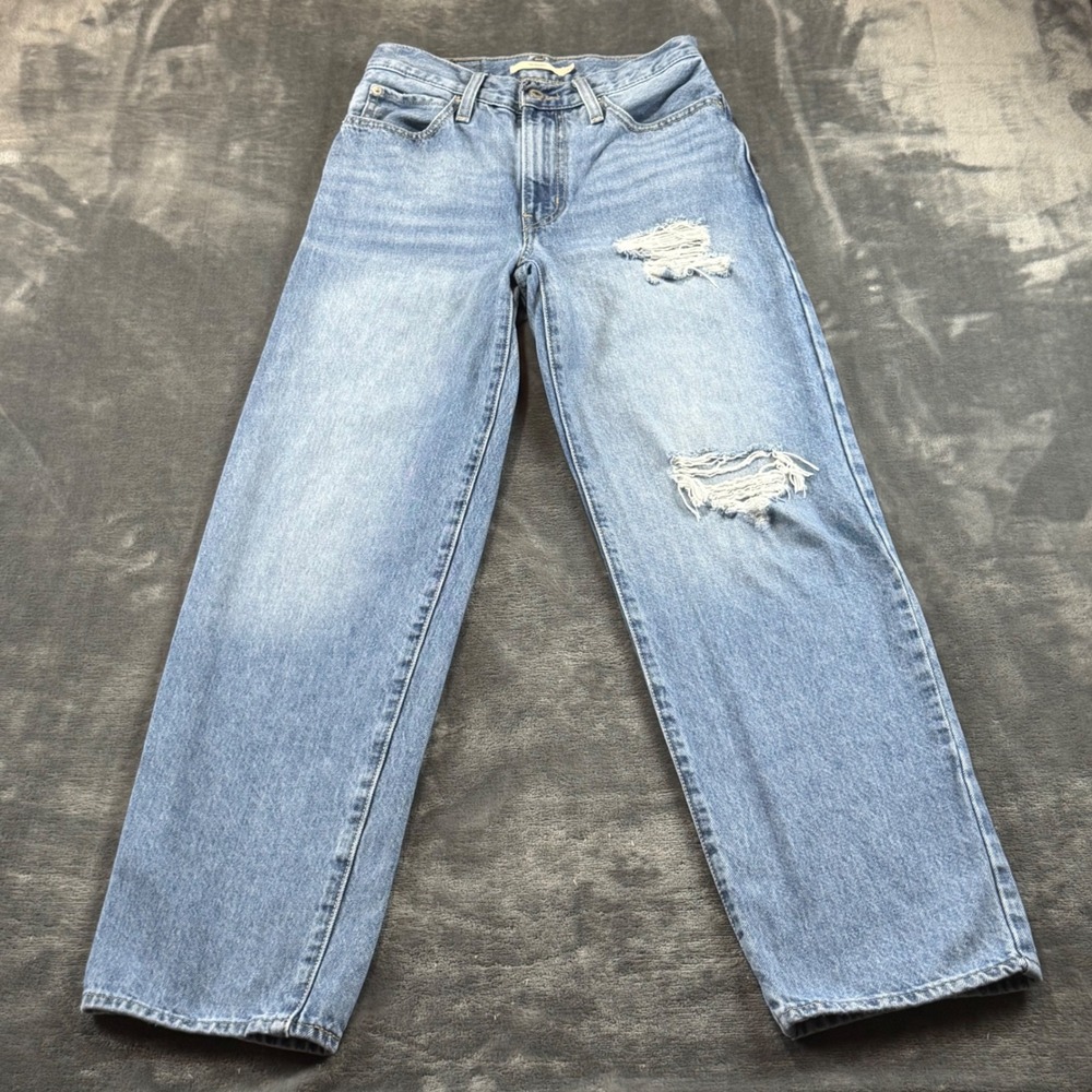 Levis 94 Baggy Jeans Womens 24 Light Wash Distressed Straight Leg A3510-0002